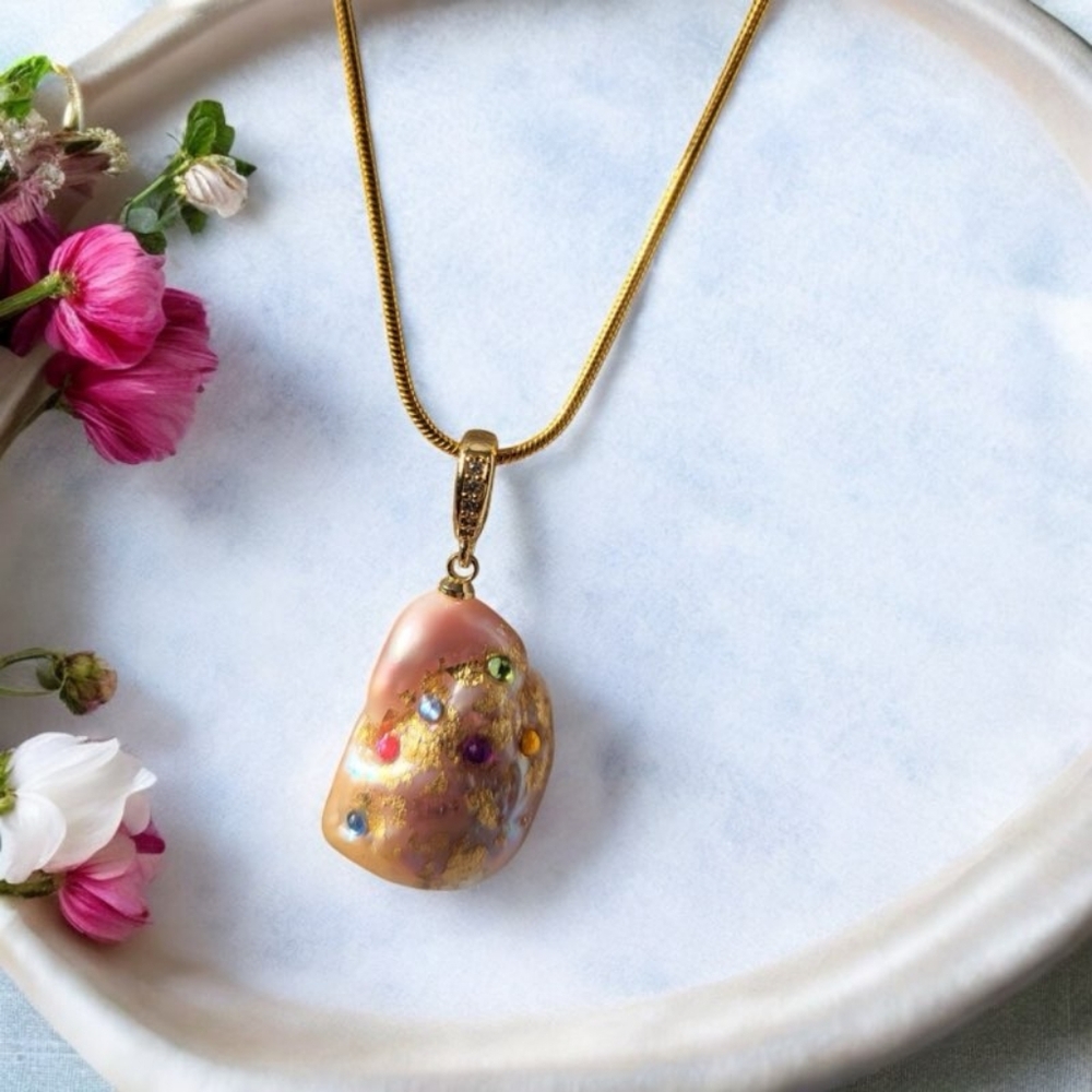 The Pearl Collection Orchid & Vine Flameball Colored Crystal Pearl Necklace